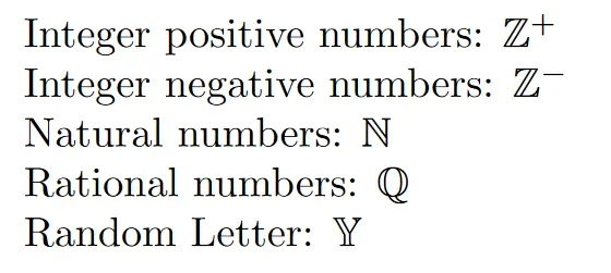 Integer number symbol in LaTeX : List of sets