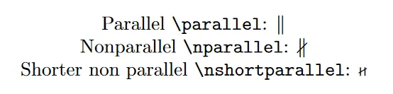 Parallel symbol in LaTeX : Nonparallel commands. Image: author