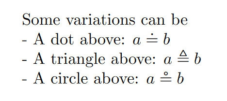 Equal Or Not Equal Symbol In Latex : Variations for equality