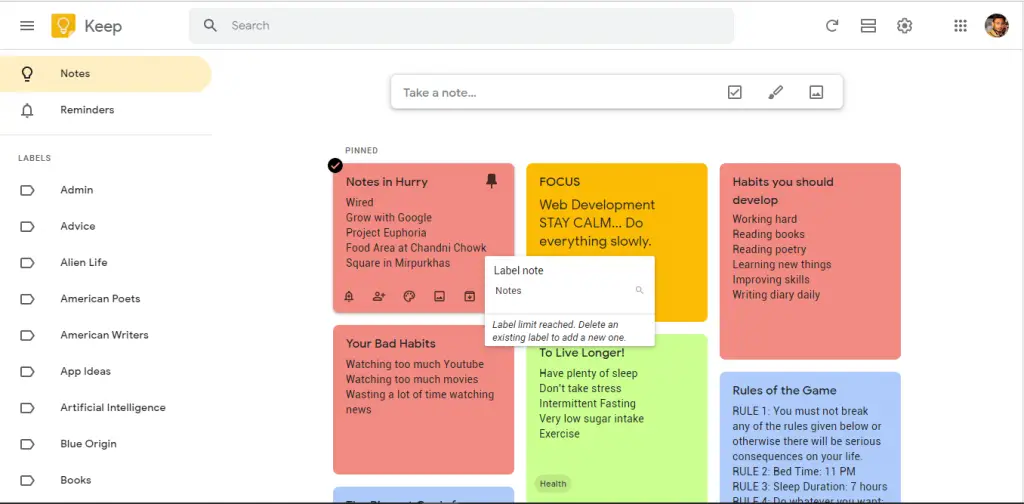 Task Management Tools : Credits: Google Keep