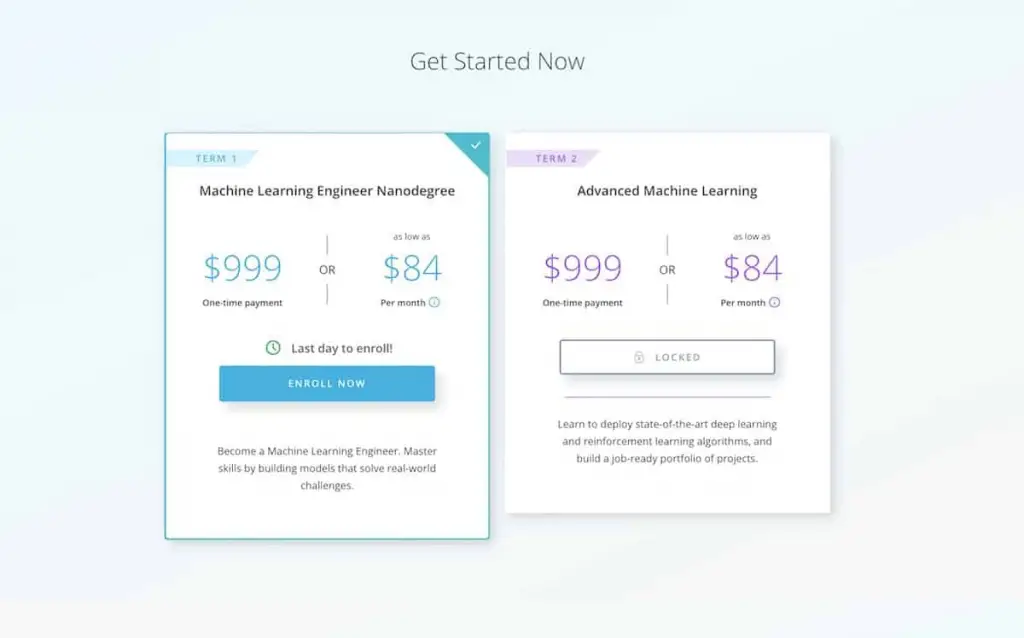Online Learning Platforms : Udacity pricing of Nanodegrees(Machine Learning)