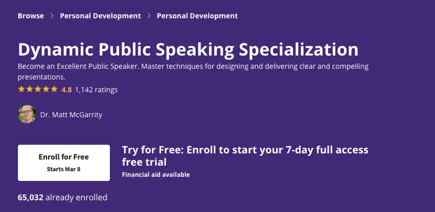 Online Courses for Public Speaking : Credits: Coursera