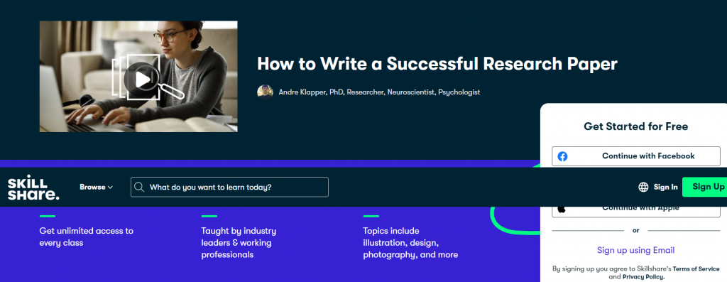 Online Courses for Research Writing : Credits: Skillshare