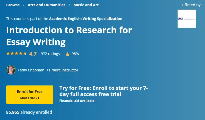 Online Courses for Research Writing : Credits: Coursera