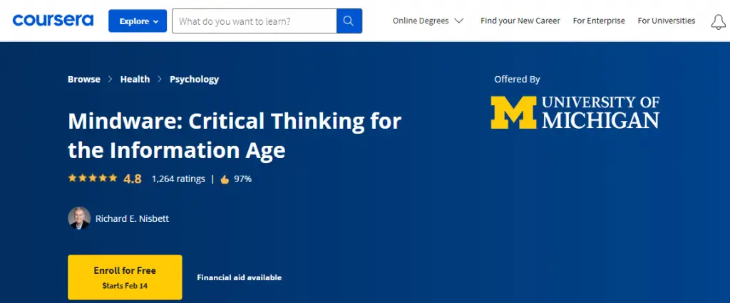Online Courses for Critical Thinking : Credits: Coursera