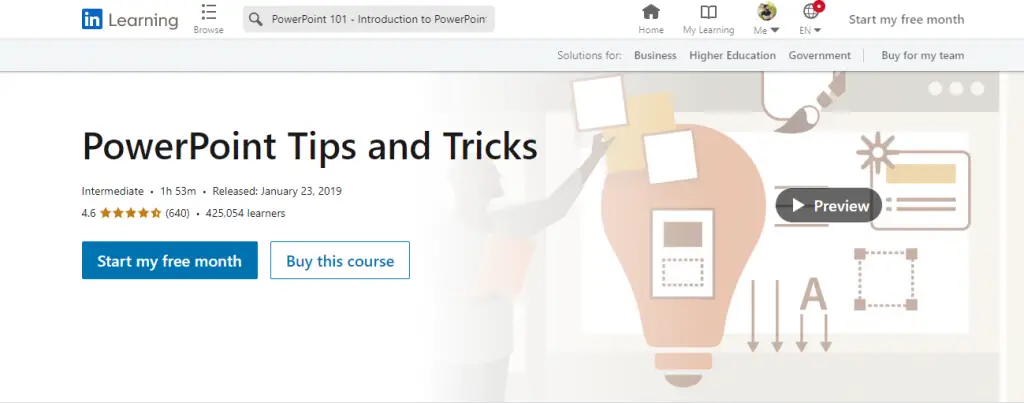 Online Courses for Powerpoint Presentation : Credits: LinkedIn Learning