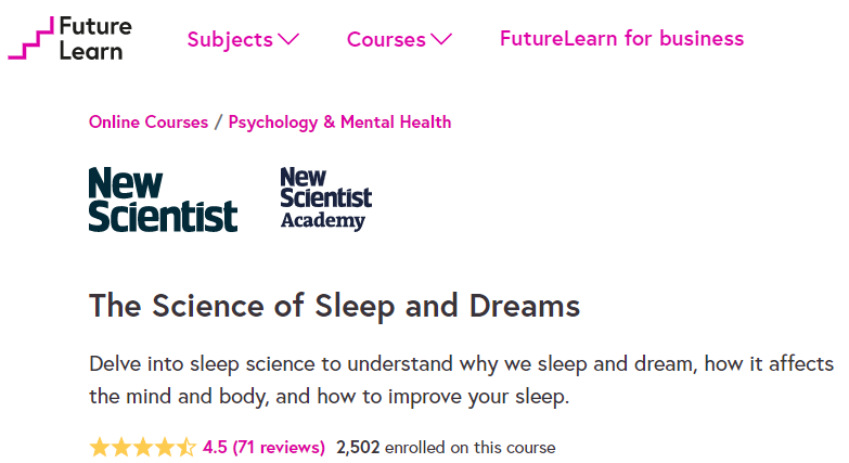 Online Courses for Better Sleep : Credits: Future Learn