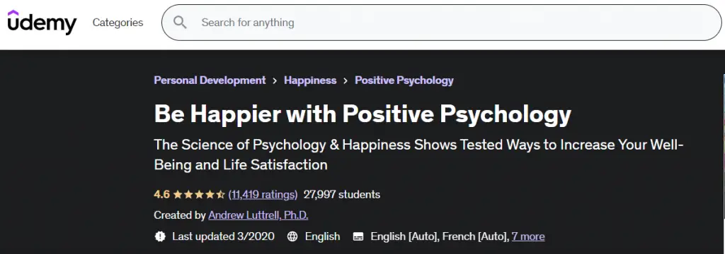 Online Courses for Happiness :Credits: Udemy