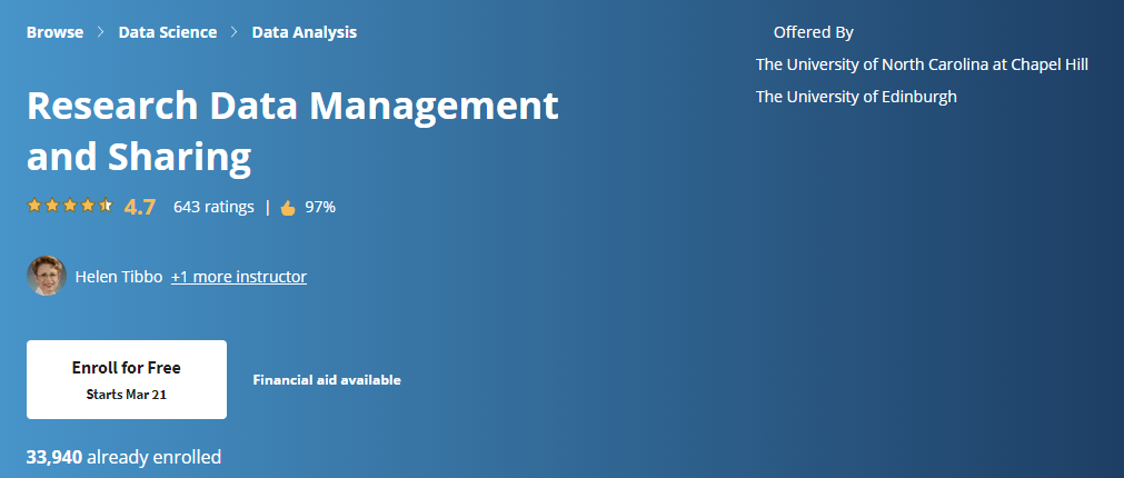 Online Courses for Research Data Management : Credits: Coursera