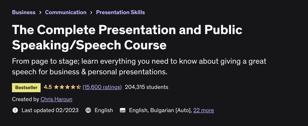 Online Courses for Presentation and Speaking :Credits: Udemy