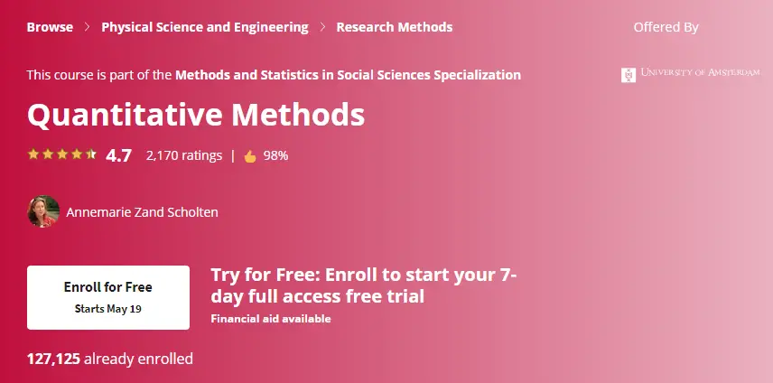 Online Courses for Quantitative Research Methods : Credits: Coursera