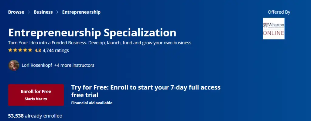 Online Courses for Entrepreneurship : Credits: Coursera