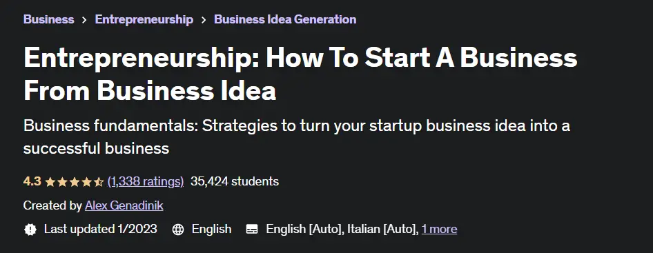 Online Courses for Entrepreneurship : Credits: Udmey