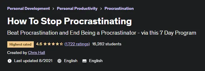 Online Courses for Procrasination : Credits: Udemy