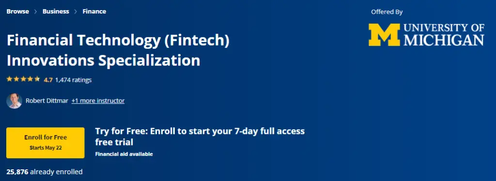 Online Courses for Fintech : Credits: Coursera