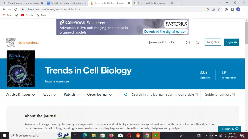 Credits: ScienceDirect, High Impact Factor Journals in Cell Biology,