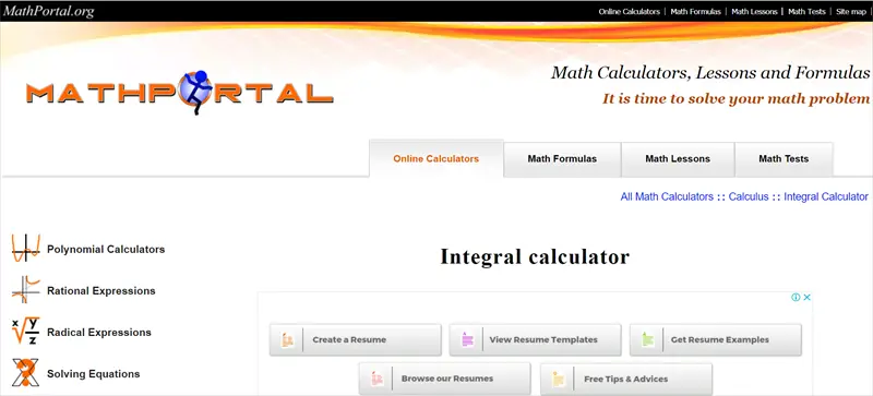 Credits: MathPortal, Best Online Equation Solvers,