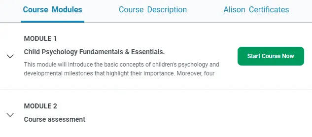 Online Courses for Child Psychology : Credits: Alison