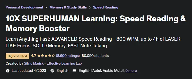 Online Courses for Speed Reading : Credits: Udemy