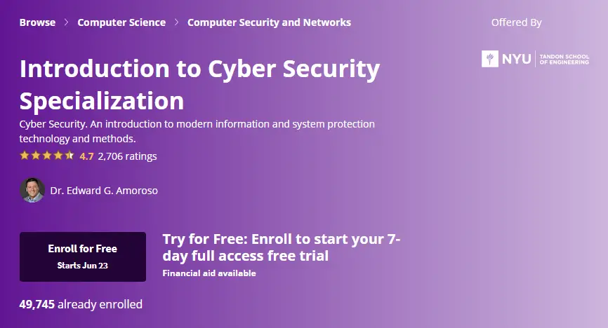 Online Courses for Cybersecurity : Credits: Coursera