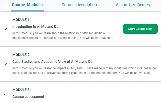 Online Courses for Artificial Intelligence : Credits: Alison