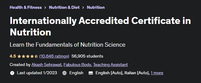 Online Courses for Nutrition : Credits: Udemy