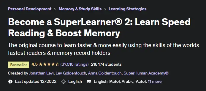 Online Courses for Speed Reading : Credits: Udemy